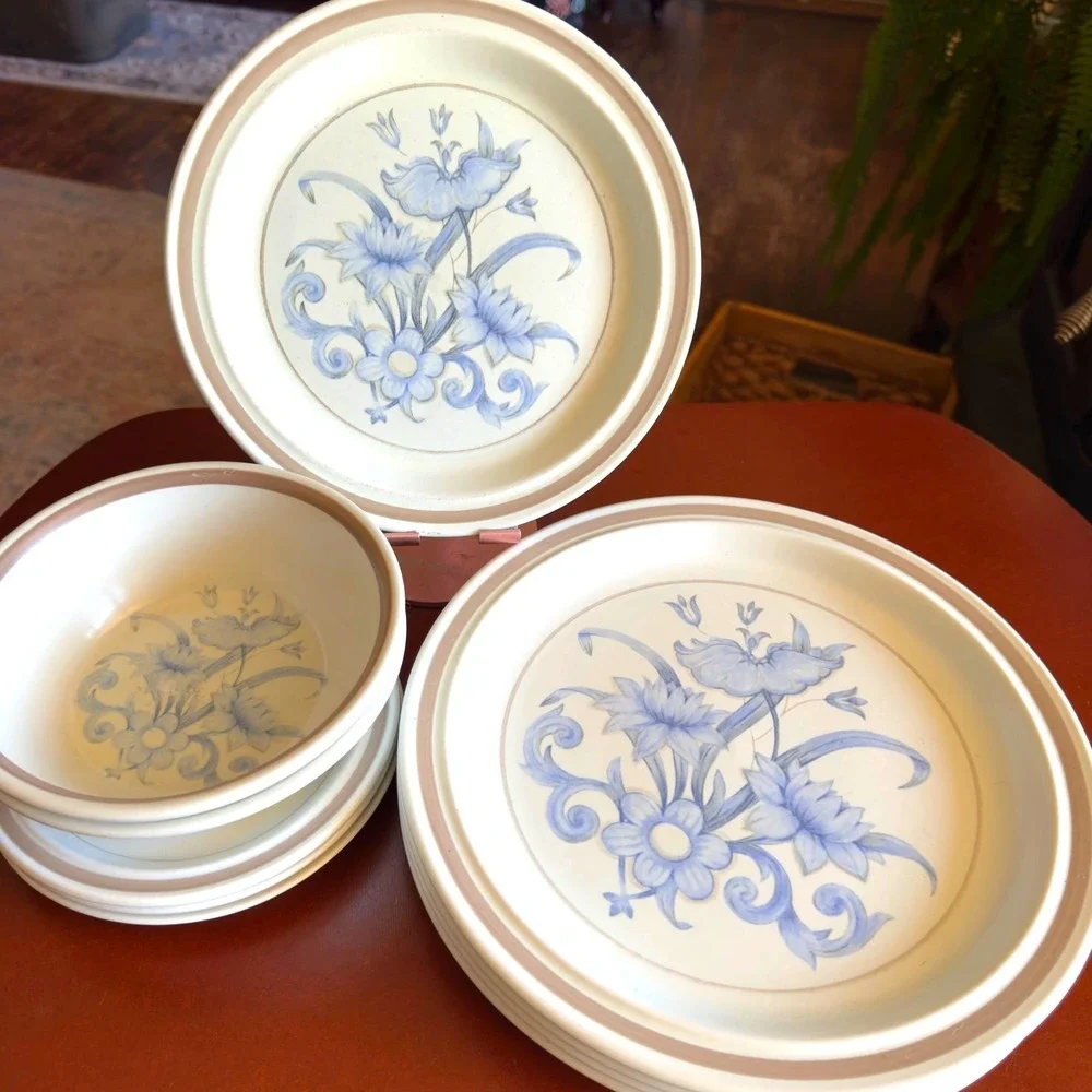 Royal Doulton Inspiration LS1016 Stoneware Set Of 10 WIDE BAND Blue‎ Floral